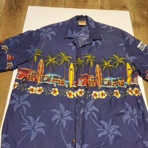 Men's Casual Winnie Fashion Tropical Design Blue Short Sleeve Porter/Cable Shirt
